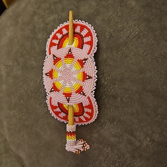 Native American Style Beaded Ponytail Bun Hair Stick Barrette - Picture 2 of 8